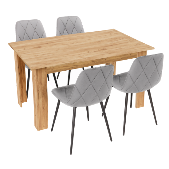 Stół kuchenny 120x80 Dąb Craft Złoty +  4 krzesła Piado Szare